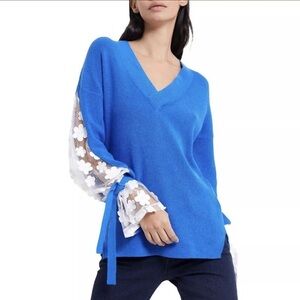 French Connection Caballo Cobalt Blue Floral Lace Sweater L NWT